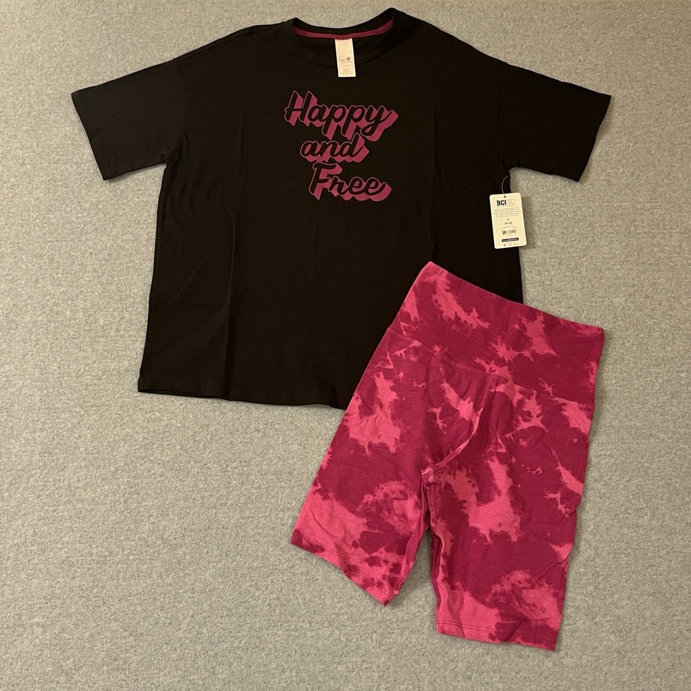 Secret Treasures Pajama Set Womens Small Black Pink Bike Shorts Loungewear New